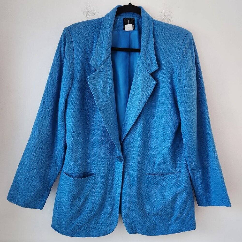 VTG Mark Alan 100% Silk Blue Blazer Jacket Single Button Closure Women's 10